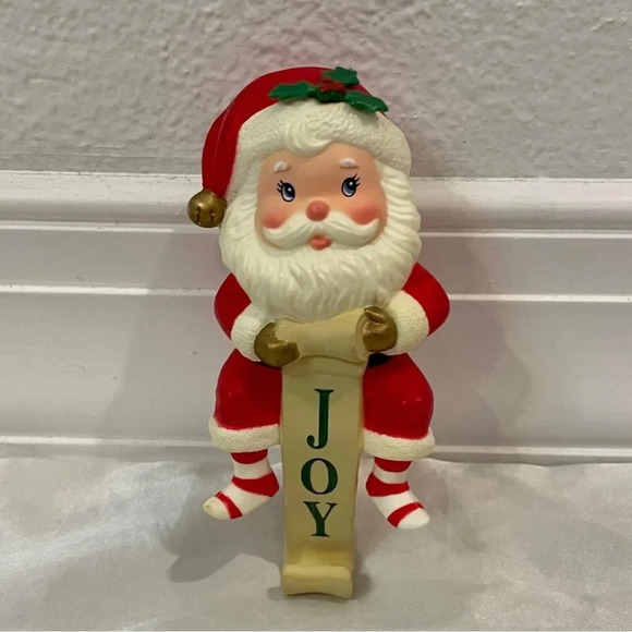 Vintage Russ Christmas Stocking Hanger Santa Claus with Striped Socks Joy - Picture 5 of 15